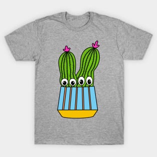 Cute Cactus Design #288: Potted Cacti Couple With Flowers T-Shirt